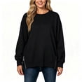 thumbnail image 2 of YODETEY Women's Crewneck Sweatshirt with Long Sleeve,Casual Side Zipper Sweatshirts, Women's Plus Black,Size L, 2 of 5