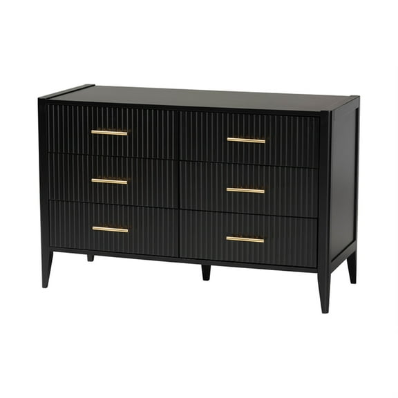 Baxton Studio Primrose Mid-Century Black Fluted Wood 6-Drawer Dresser