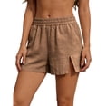 thumbnail image 2 of Hvogkswy Womens Linen Shorts, Solid Color Elastic Waist Shorts with Pockets Soft Loose Lightweight Breathable Beach Vacation Summer Casual Shorts, 2 of 6