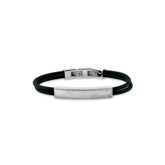 316L Stainless Steel Double-Row Rubber ID Bracelet, 8.75"