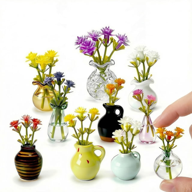 Set de 10 mini floreros magnéticos de cerámica y vidrio Oasis Origin