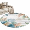 thumbnail image 2 of Marine Life Round Living Room Rugs 3.3 ft, Shell Coral Eucalyptus Leaves Wood Grain Washable Area Rug with Non-Slip Sturdy Edge Binding Round Front Door Mat Floor Carpet for Entryway, 2 of 9