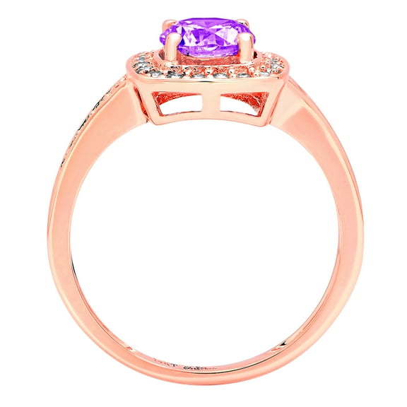 1.335 ct Round Cut Natural Amethyst Solitaire with Accents Engagement Ring for Women in 18K Rose Gold