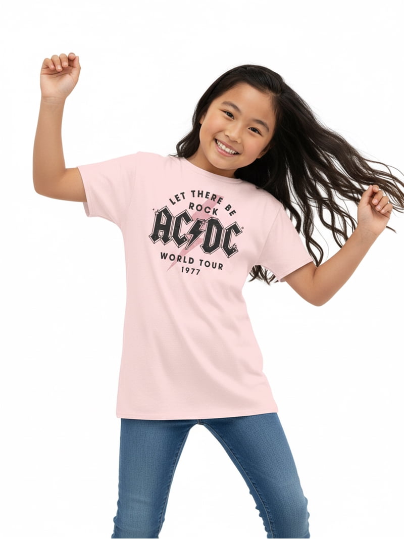 Wonder Nation Girls Graphic T-Shirt, Rock AC/DC World Tour Sparkle