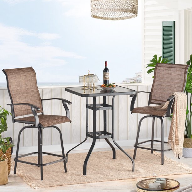 Aoxun Outdoor Swivel Bar Stools Patio Bar Height Chairs with Back, AllWeather Patio Furniture