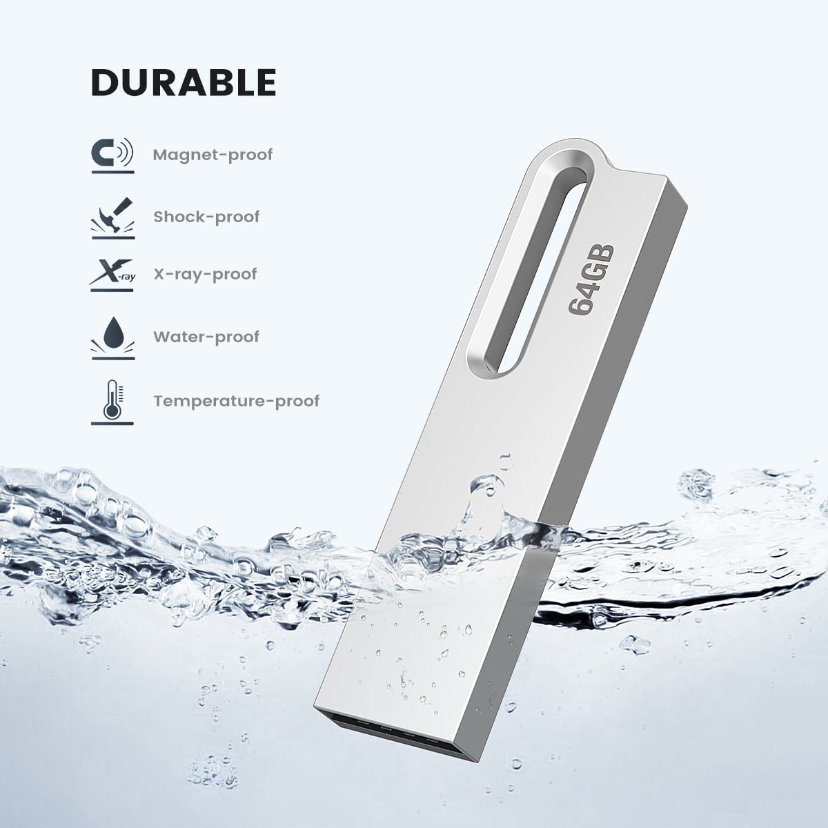 64GB USB 2.0 Flash Drive 3PCS TOPESEL Slim Metal Thumb Drive Mini Memory Stick Pen Drive Silver