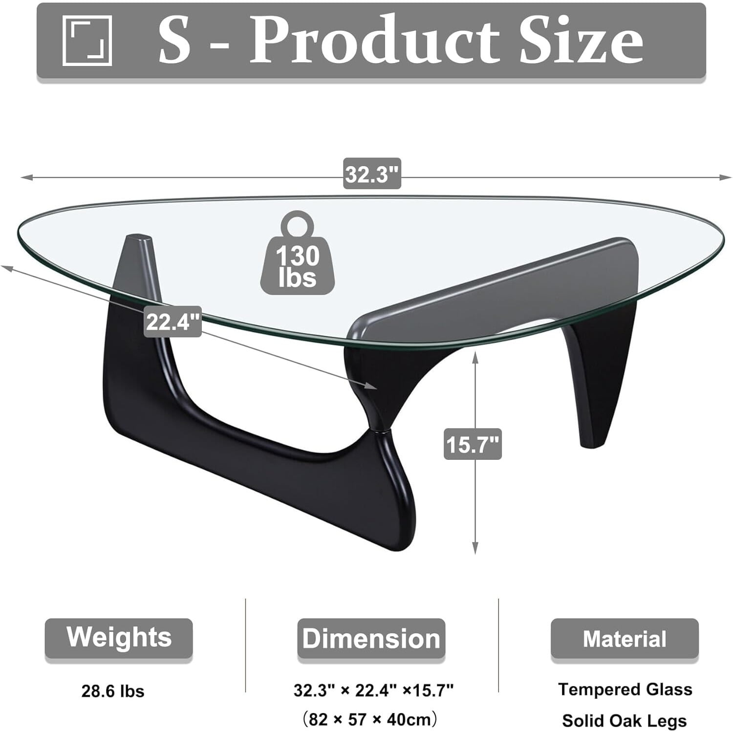 FORU Modern Glass Coffee Table, 32.68" D x 22.44" W x 15.75" H, Abstract Round Tea Tables for Living Room Home Office Industrial Cocktail Tables (Black-transparent Glass, 32.68")