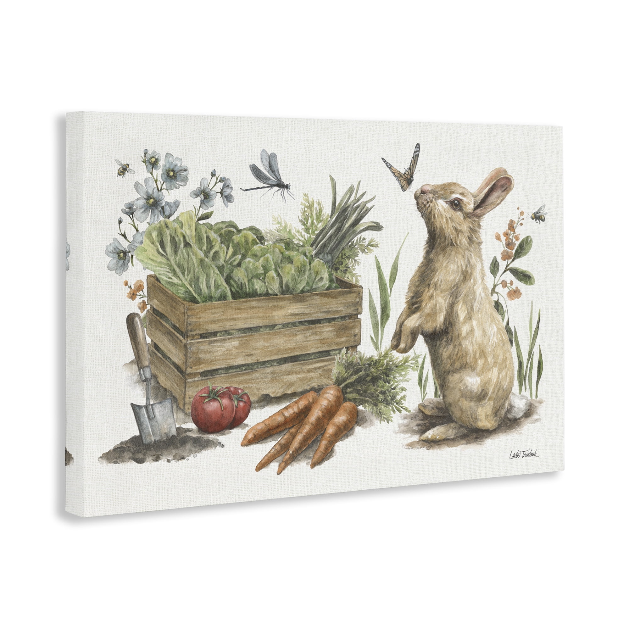 Stupell Industries Gardening Bunny Scene Botanical & Floral Painting Gallery Wrapped Canvas Art Print Wall Art, 24 x 16
