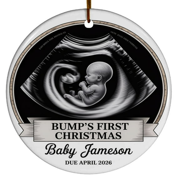 Photo Bump's First Christmas Ornament 2025, Baby Bump Sonogram Ultrasound Photo Christmas Ornament
