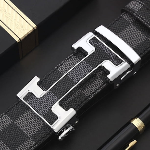 Cinturón de moda para hombre con hebilla automática de aleación con letras, pantalones casuales de moda con puesto de cinturón de negocios Joker, longitud ajustable