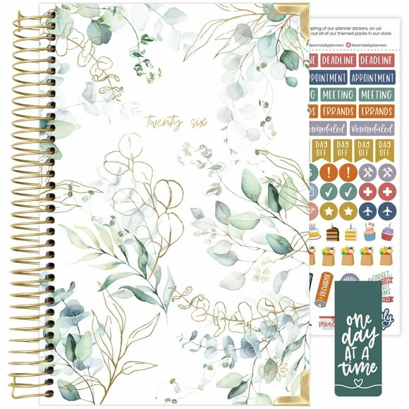bloom daily planners HARDCOVER 2026 Planner (January to December) - A5 Task Goal Organizer - Monthly & Weekly Inspirational Agenda Book - 5.5" x 8.25" - Eucalyptus, White