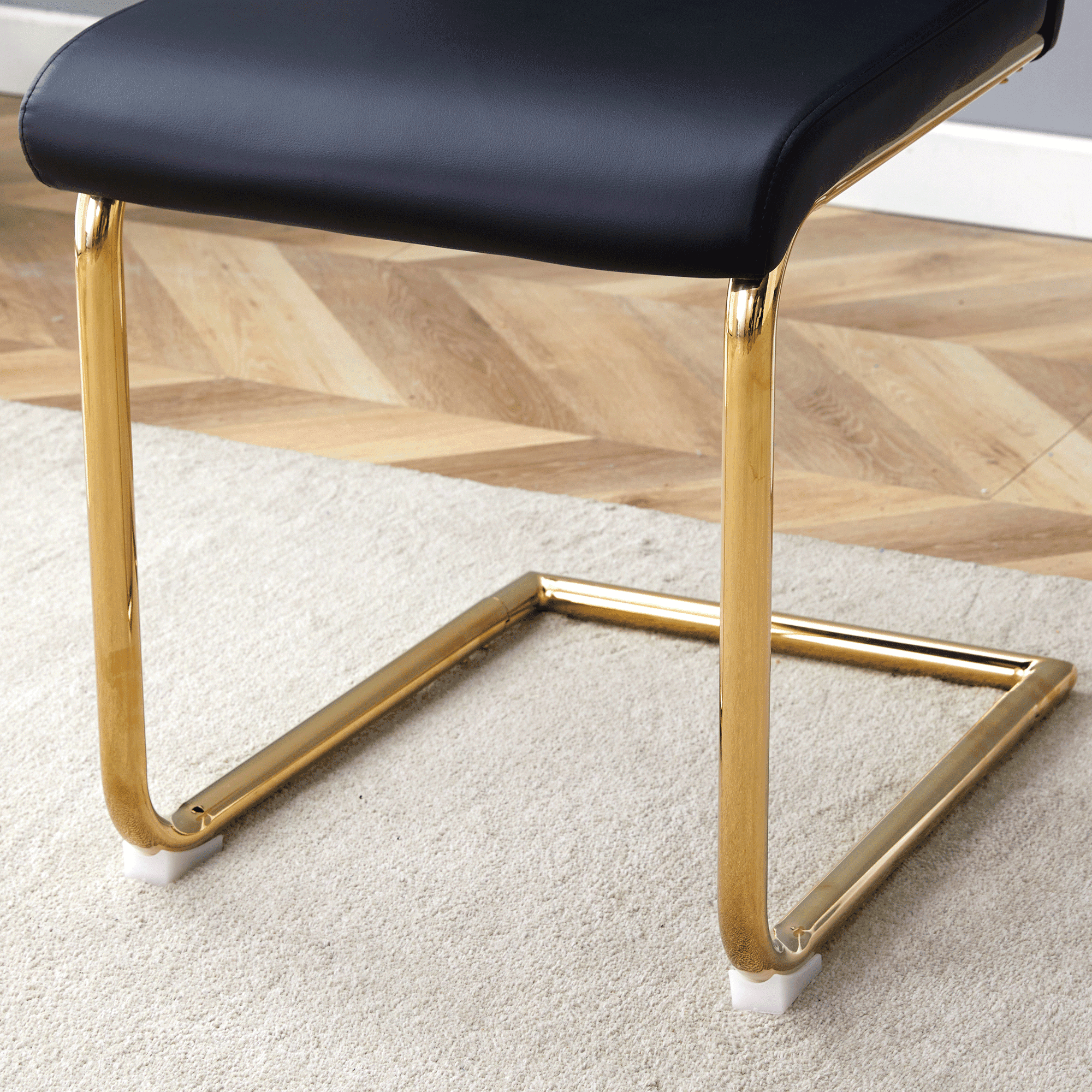 NYEESS Set of 4 Black PU Dining Chairs with Gold Metal Legs, Modern Upholstered Seating for Kitchen or Office
