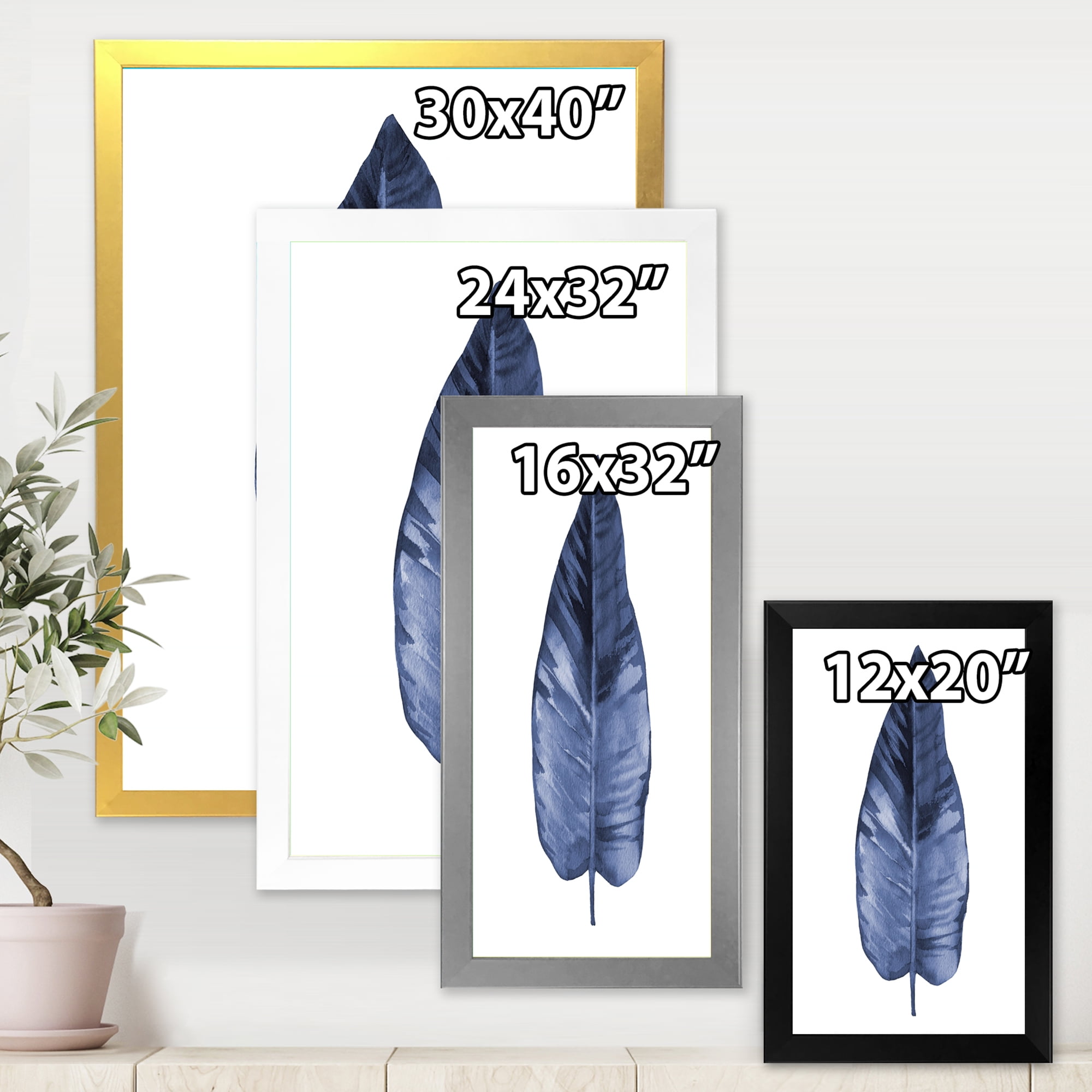Designart 'Blue Leaf Watercolour On White Background' Traditional Framed Art Print
