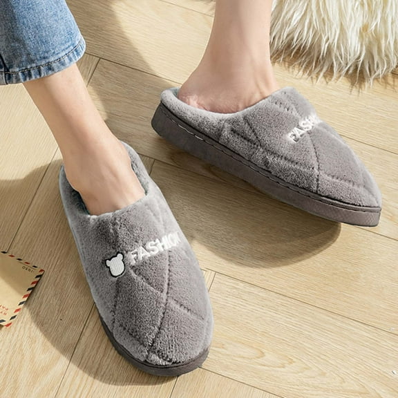 Aayomet winter slippers for Men Animal Print Comfort Fluffy Fuzzy Slip-on House Slippers Open Toe Cross Band Indoor Outdoor Non-Slip Slippers for Men,Coffee 8.5