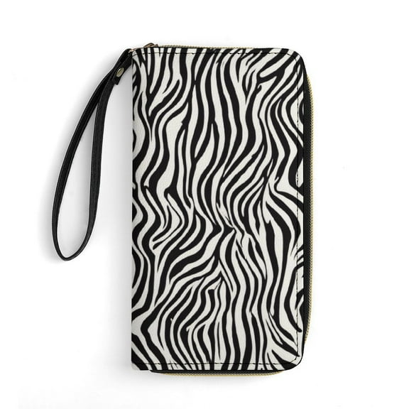 Womens Wallet Bifold Ladies Cluth Bag Wristlet Wrist Strap Long Purse Zebra Pattern Design