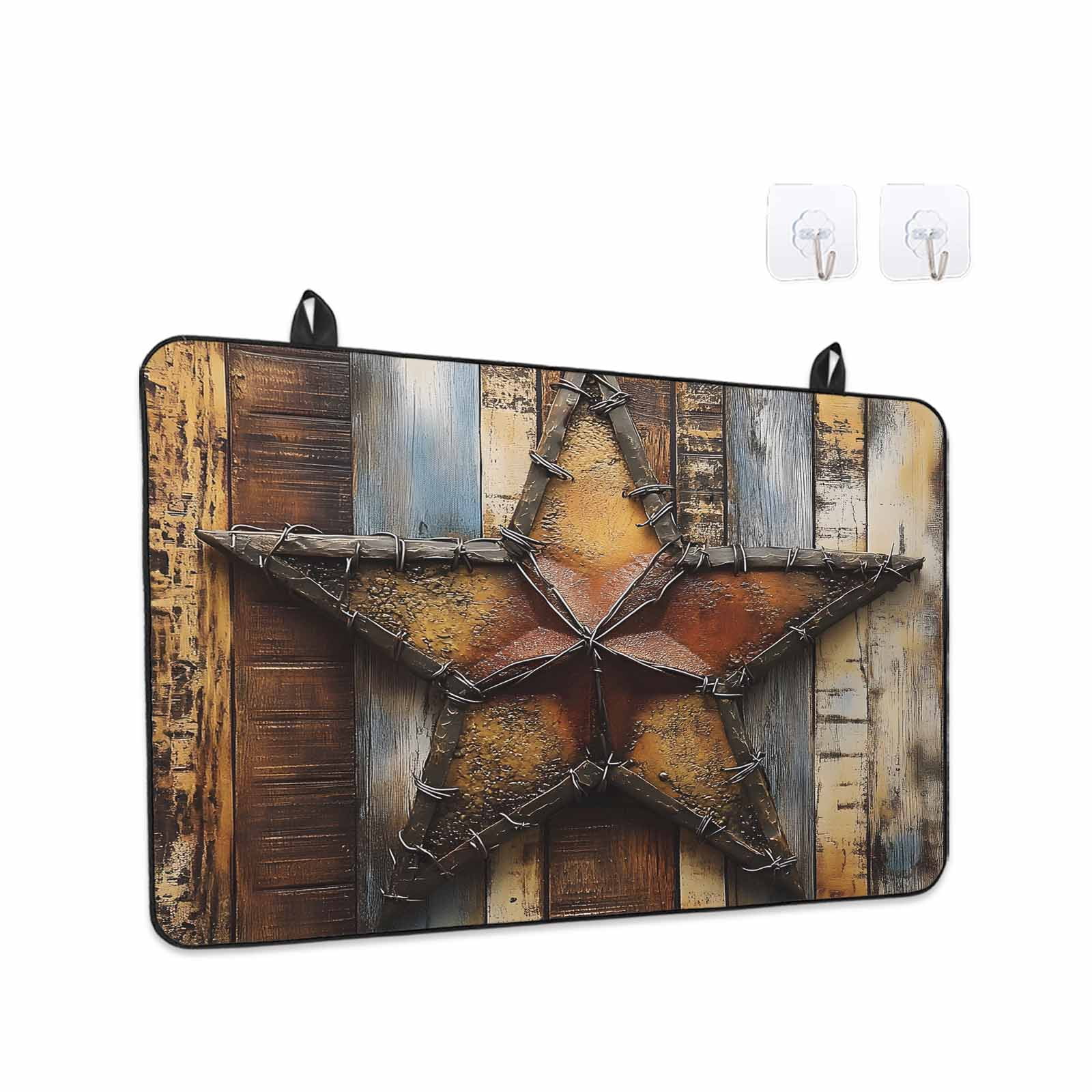 Farmhouse Retro Stove Top Cover for Electric Stove, Heat-proof & Non Slip Glass Top Stove Cover Protector, Brown Country Texas Star Wooden Grain Kitchen Flat Cooktop Rubber Mat 24x21 Inches