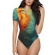 thumbnail image 1 of Balery Red And Blue Fire Peacock Body de cuello redondo de manga corta para mujer Tops de manga corta Tops básicos-Small, 1 of 7