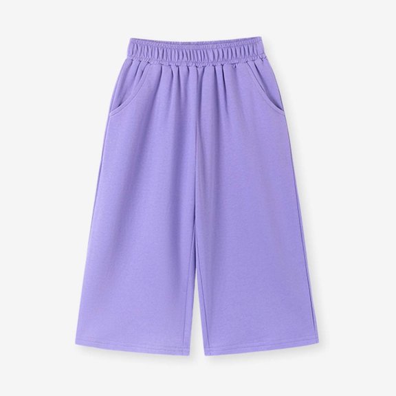 Samdudou Girls Wide Leg Capri Sweatpants Elastic Waist Cropped Lounge Trousers Casual Baggy Athletic Bottoms with Pockets for Summer Vacation Size 1-9 Years