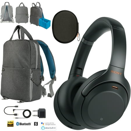 Sony WH1000XM3 Premium Noise Cancelling Wireless Bluetooth Headphones with Built In Microphone WH-1000XM3/B Black Commuter's Bundle with Deco Gear Travel Backpack with Gadget Compartment & USB Port