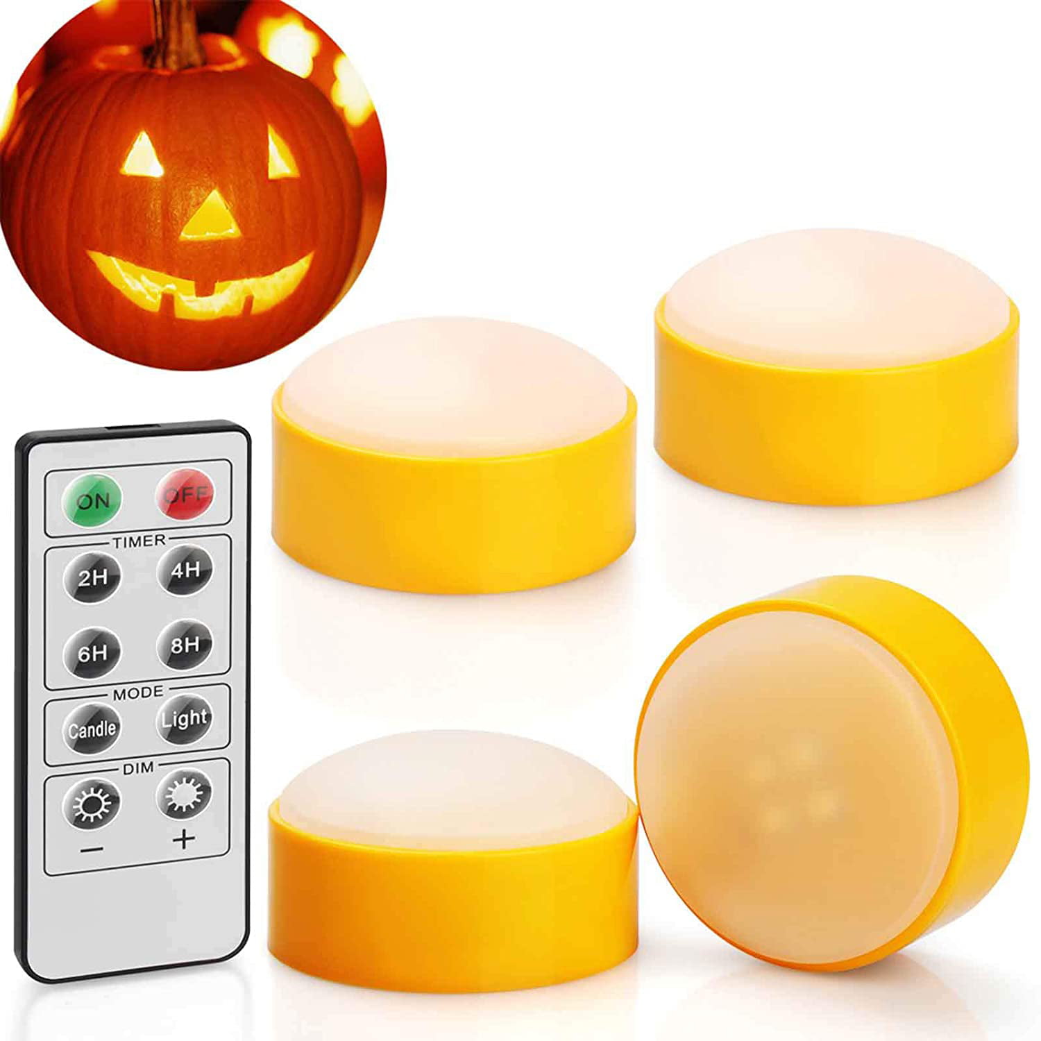 2 Pack Flameless Candles Halloween Battery Operated Pumpkin Lights with Timer 