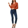 thumbnail image 2 of INSPIRE CHIC Chemise Élégante à Manches Longues Col en V pour Femmes, Boutons, L Orange Marron, 2 of 7