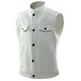 thumbnail image 3 of Gubotare Men's Vest Outerwear Pocket Button Stand Up Collar Lunch Break Leather Leather Vest Vest Coat Jacket (White, XXL), 3 of 4