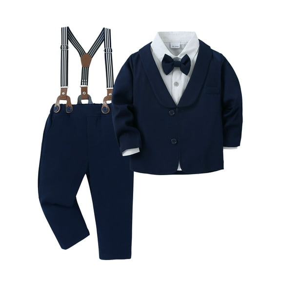CARETOO Toddler Boy Suit 4Pcs Formal Outfits Shirt Tie Jacket Suspender Pants Clothes Cotton Fabric