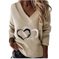 thumbnail image 1 of Camiseta de manga larga para mujer, informal, de talla grande, con cuello en V, estampado Poullver Fridja  fhghd2531, 1 of 9