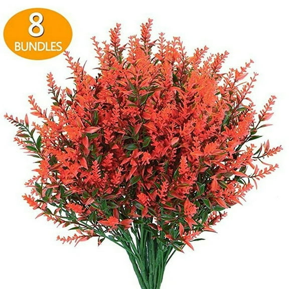 8 Bundles Artificial Lavender Flowers Outdoor UV Resistant Flowers No Fade Garden Porch Window Box Decorating,F