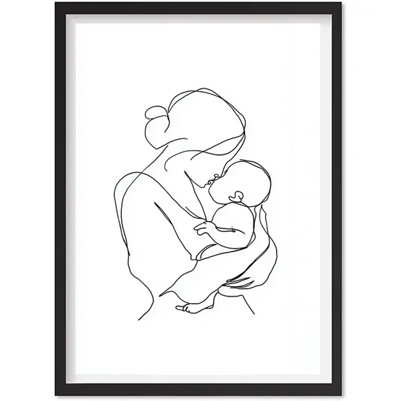 Mom And Baby Line Art Print, Mother And Child Wall Art, Motherhood Poster, Matte Canvas Stretched, Posters for Room Bedroom Living Room Bathroom Wall Decor, Posters & Art Prints, Gift.