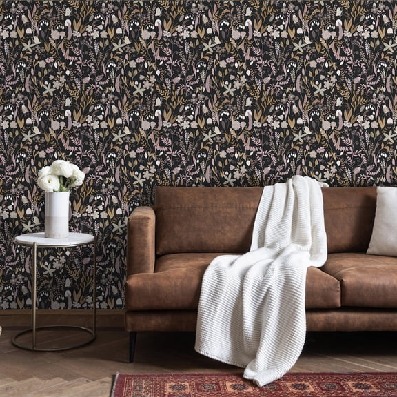 UMIGGEE Peel and Stick Wallpaper 17.7" x 118" Black Floral Self Adhesive Removable Wallpaper Peel and Stick for Home Bedroom Cabinets Thicken