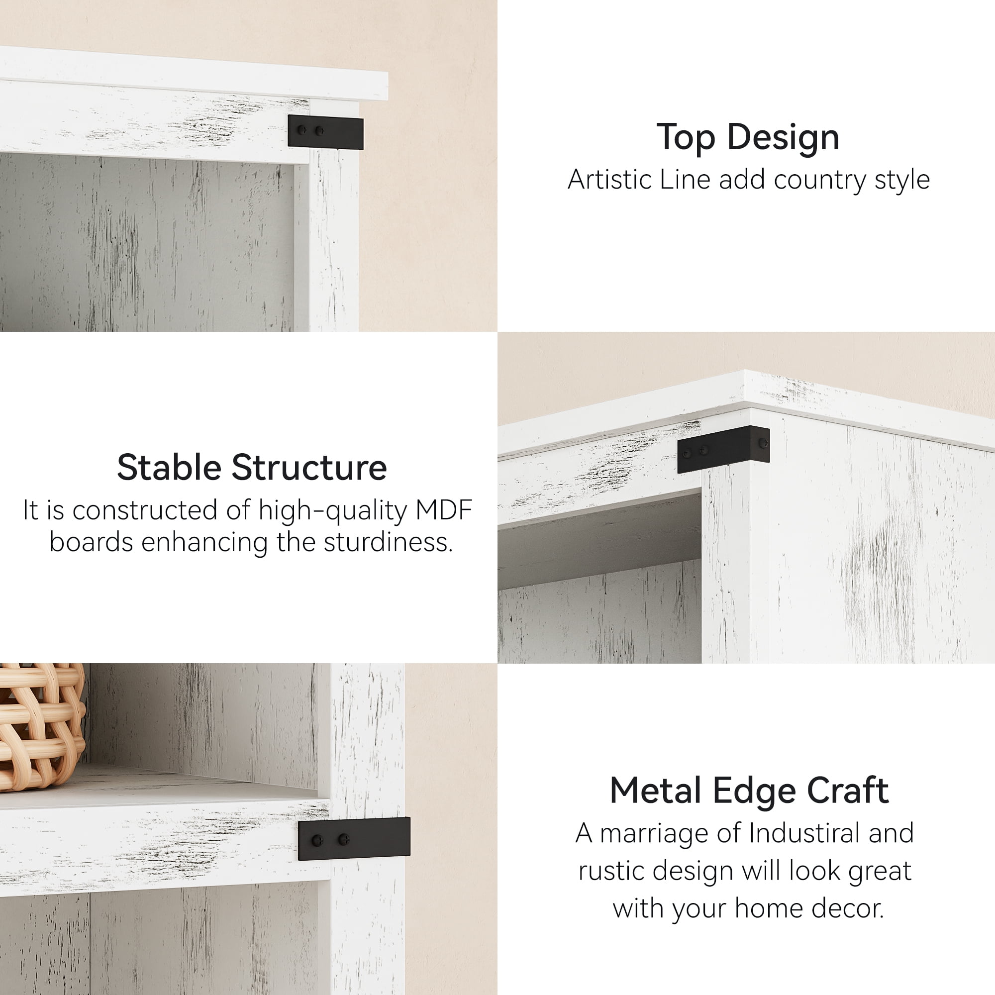 Litake 3 Tier Bookcase, Farmhouse Book Shelf with Storage Open Display Bookshelves, 43.3" Low Book Case Wooden 3 Shelf Bookcase Home Decor Furniture for Home Office, Living Room, Bed Room - White