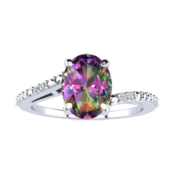 SuperJeweler 1ct Oval Shape Mystic Topaz and Diamond Ring in Sterling Silver For Women