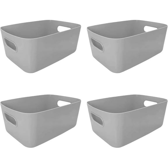 Casewin Plastic Storage Baskets 4 Pack, Small Pantry Baskets for Organizing, Organizer Basket Bins for Shelves, Organizer and Storage for Bathroom, Bedrooms, Kitchens (Gray)
