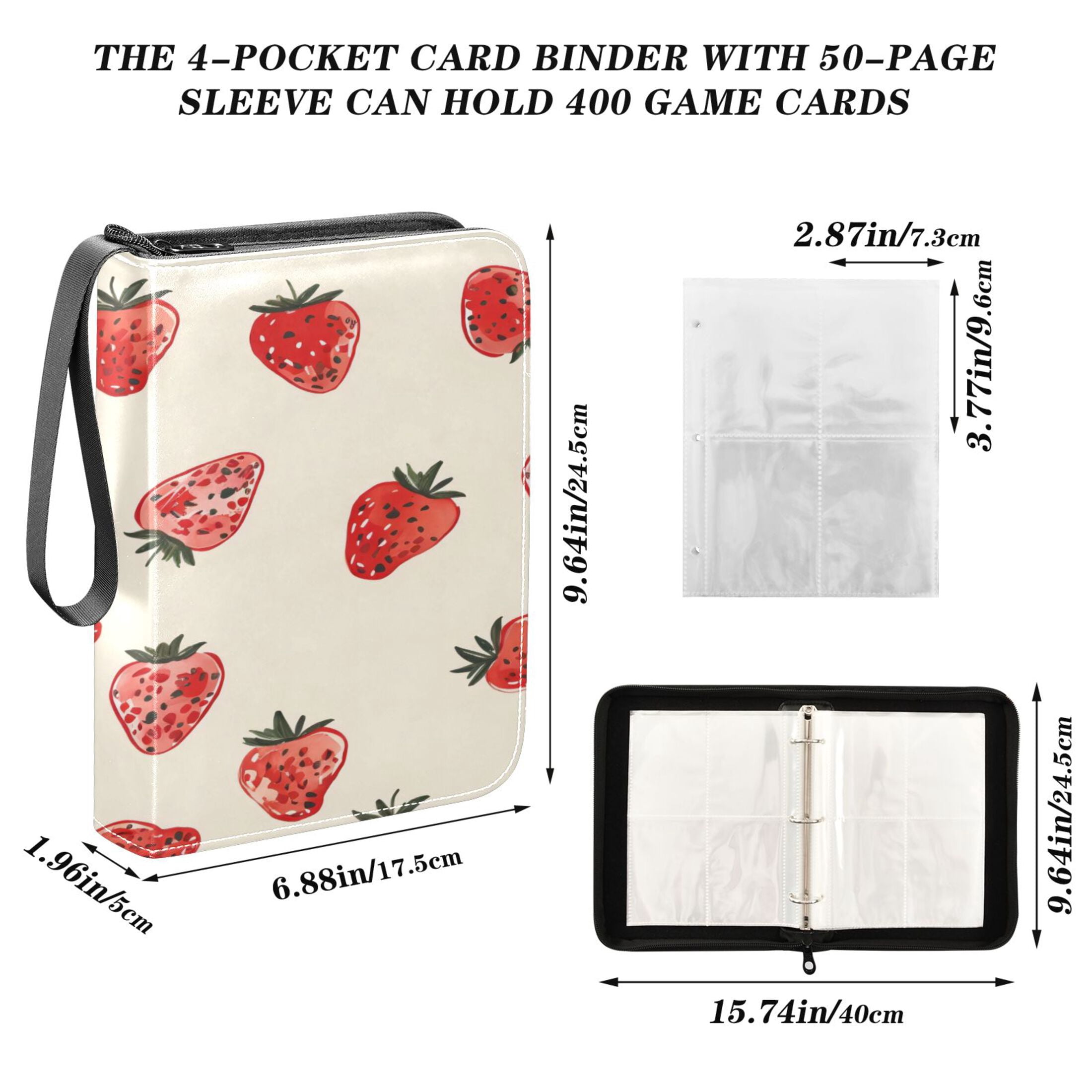 Game Card Storage Bag Collectible Trading Card Albums The 4-Pocket Card Binder With 50-Page Sleeve Can Hold 400 Game Cards Small Strawberry