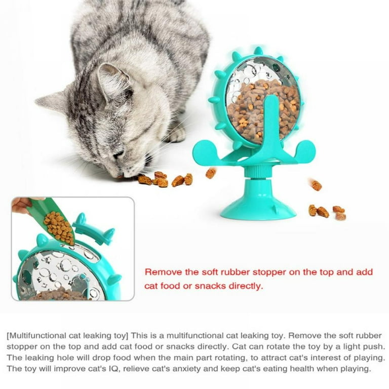 Color Profit Kids Cat Food Puzzle, Windmill Cat Toy, Turntable Food Dispenser, Multifunctional Interactive Teasing, Funny Kitten Toys Cat Leaking Food Puzzle Toy with