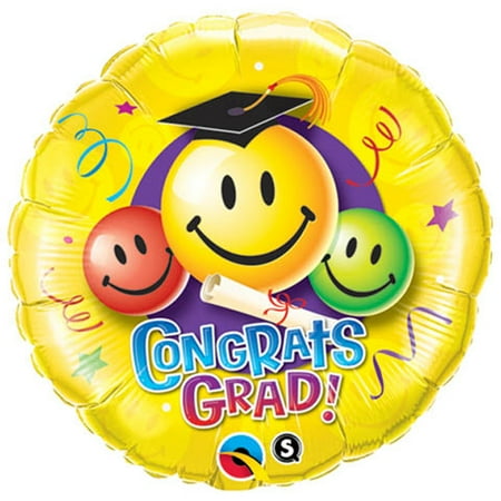 Smiley Face Foil Balloon - Qualatex Congrats Grad Smiley Faces Round 18