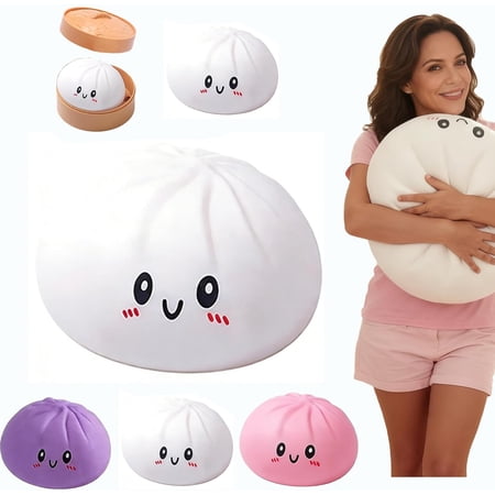 Leutsin Giant Dumpling Stress Ball 10 Inch Jumbo Rainbow Mystery Dumpling Squeeze Bun Soft Slow Rising Squeeze Decompression Dough for Anxiety Relief White