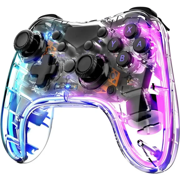 Wireless Bluetooth Gaming Controller with RGB Lights (14 Color Setting) and 4 Level Vibration Function for Switch/Lite/OLED, Android/iOS/PC/Steam/Apple Arcade MFi Games, Switch Pro Controller