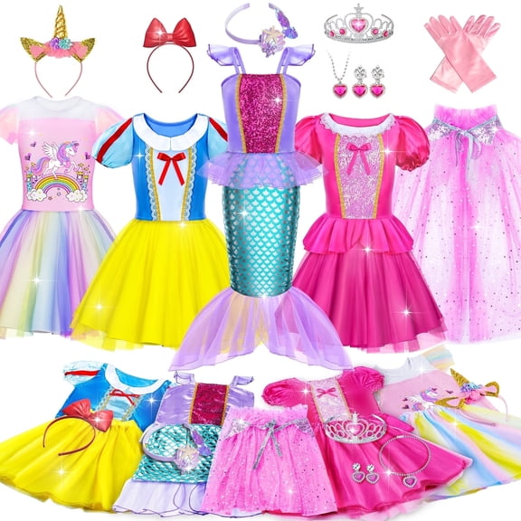 Princess Dress Up Set for Girls, Princess Costume Toys for Toddlers, Christmas & Birthday Gift for Kids Ages 3-7