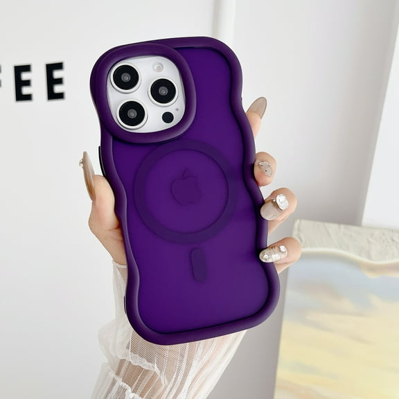 for iPhone 15 Pro Max Case, Fashionable Curly Wave Frame Hard Translucent Back Cover for Women Men, Compatible with Mag-Safe, TPU Bumper Drop Proof Phone Case for iPhone 15 Pro Max, Purple