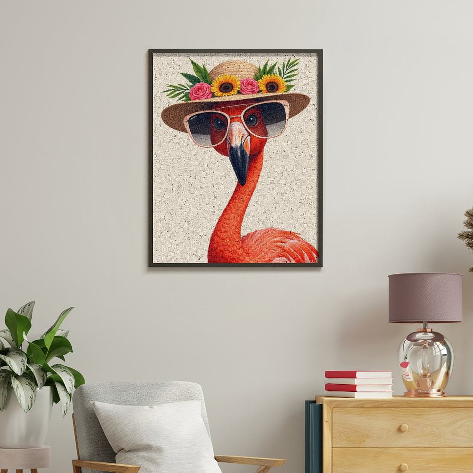 Paint By Numbers Kit for Adults Beginner - DIY Flamingo Summer Hat Sunglasses Flowers Canvas Painting Kits for Adults, Frameless Paint By Number for Adults for Home Wall Decor 16x20 Inch