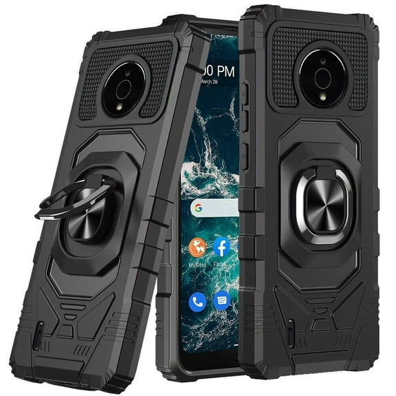 Kaleidio Case For Nokia C200 [Robotic Hybrid] Rugged Shockproof [Ring Stand] Magnetic Armor Impact Cover [Black/Black]
