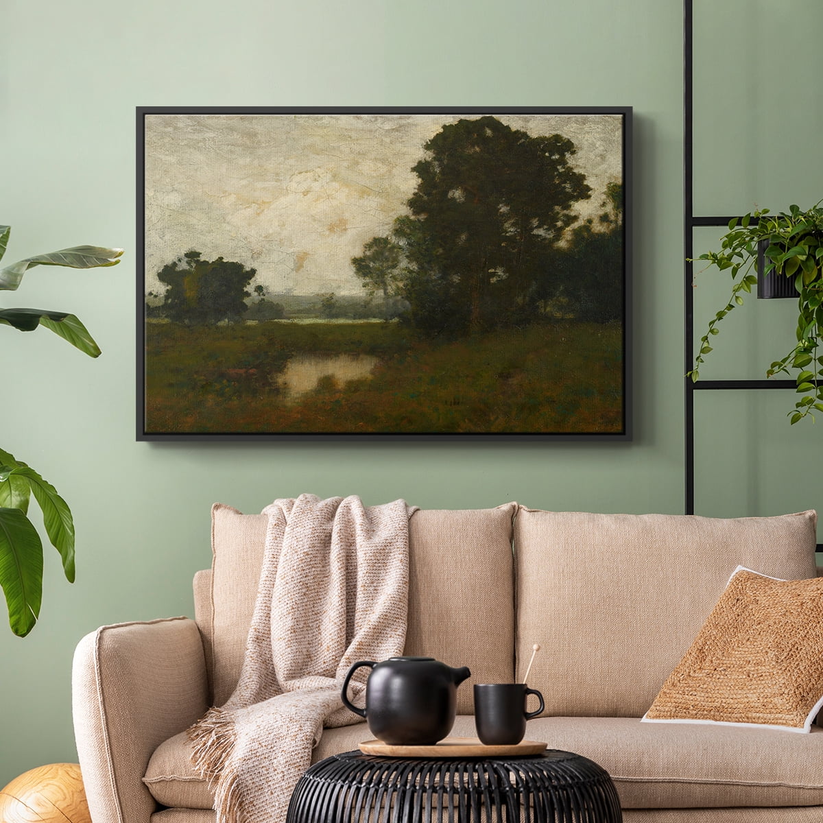 Vintage Landscape-MIV By Wexford Home Framed in Black Wood Gallery Wrapped Canvas 25 in. x 37 in.