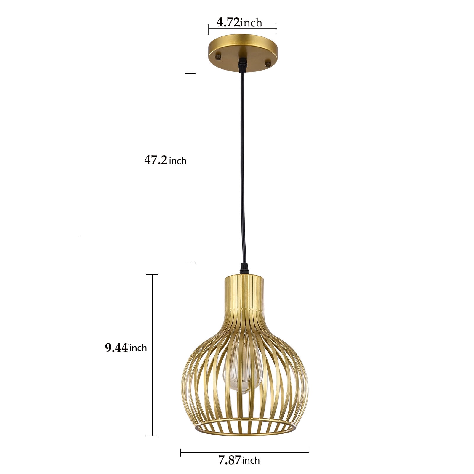 Modern Gold Pendant Light Fixture Hanging Ceiling Kitchen Island Metal Cage Lamp 110-120V 40W 7.87*9.44in for Living Rooms, Kitchens, Hallways