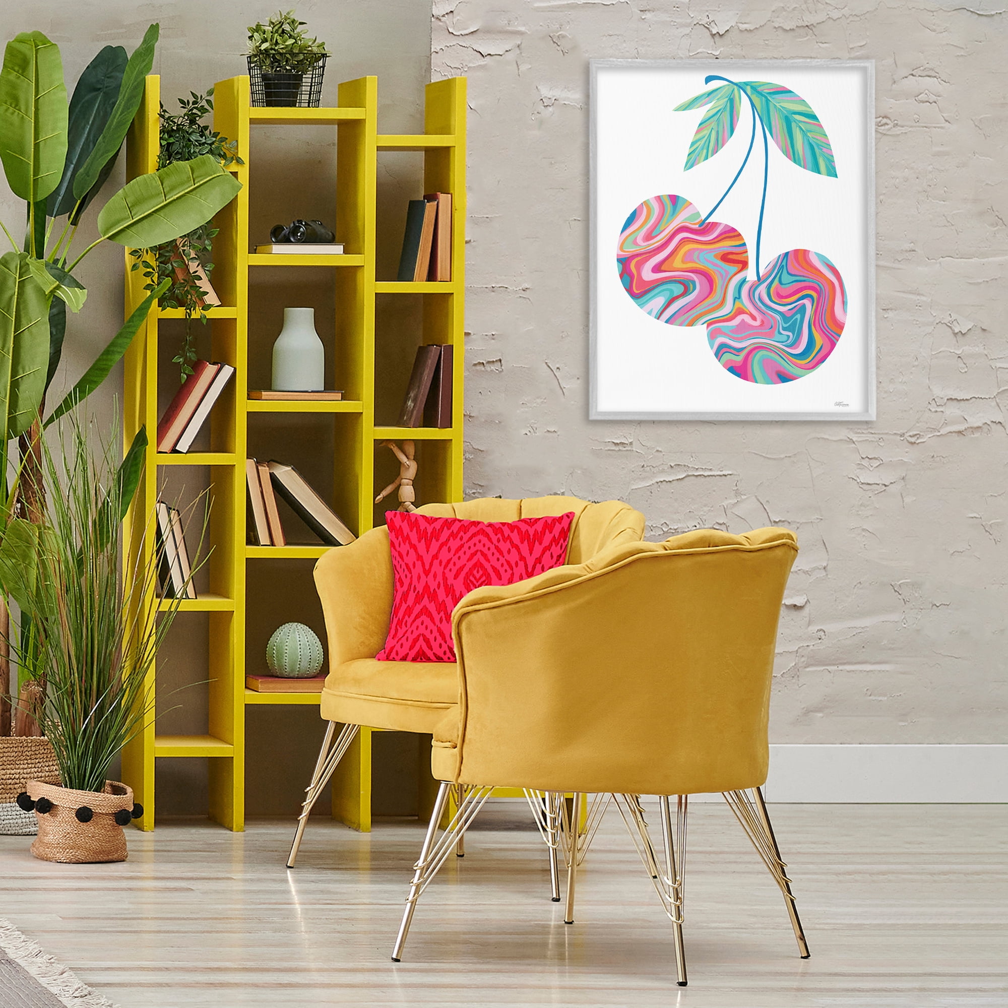 Stupell Industries Groovy Waves Cherries Food & Beverage Painting Gray Framed Art Print Wall Art, 24 x 30