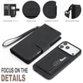 thumbnail image 3 of Case For Apple iPhone 17 Pro 6.3 inch,RFID Blocking，Split PU Leather Detachable 2 In 1 Flip Folio Wallet With Multi-Card Slots,Wristband，Kickstand Magnetic Protective Cover,Black,For iPhone 17 Pro, 3 of 8