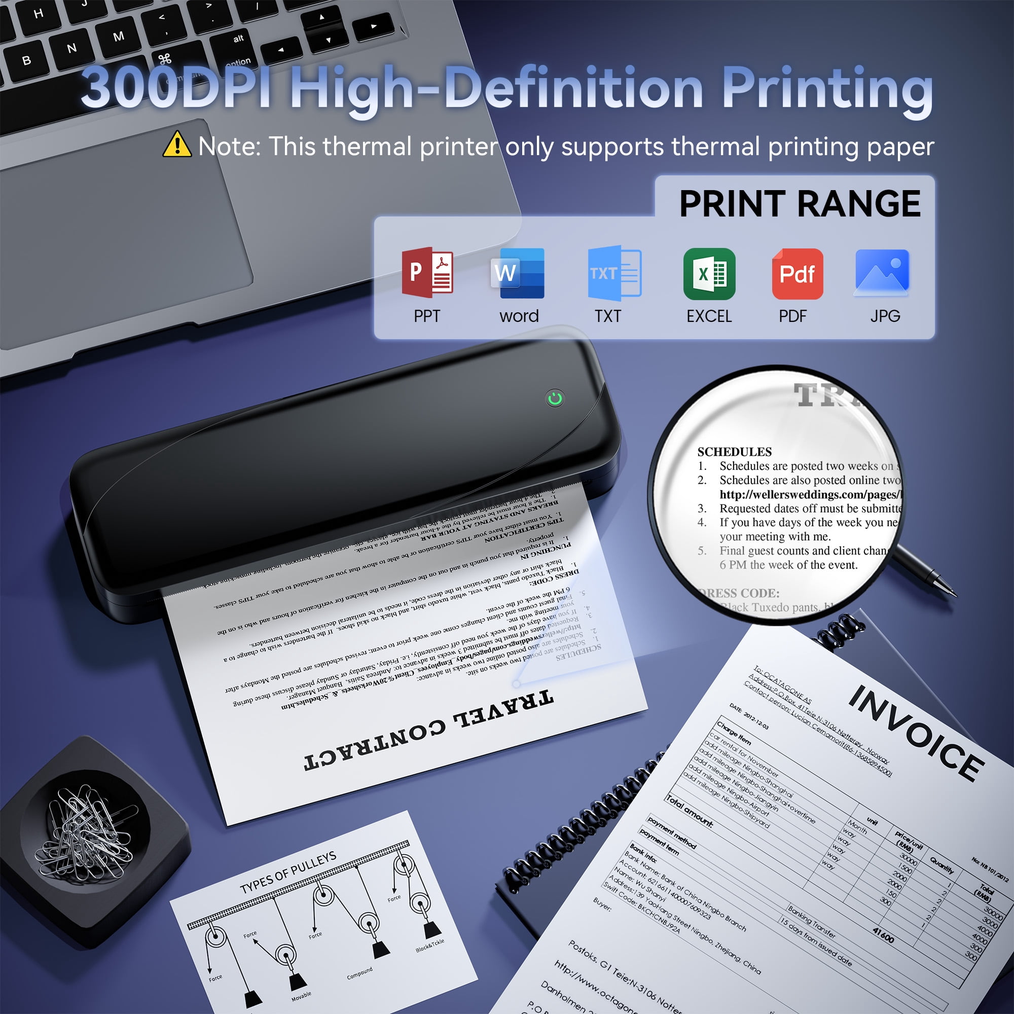 Phomemo M833 Wireless Thermal Printer, 304DPI Portable Printer, Compatible with Smartphones, Pads And Computers, Support 8.5'' X 11'' US Letter & A4, Inkless Mobile Printer for Travel, Office, School