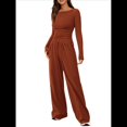 thumbnail image 1 of Conjuntos de Dos Piezas para Mujer: Camiseta Asimétrica de Larga, Pantalones Anchos y Chándal Informal. Rojo Ladrillo L, 1 of 8