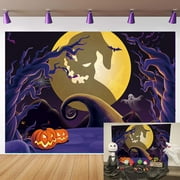 7×5FT 2023 Halloween Backdrop Nightmare Before Christmas Background Halloween Banner Pumpkin Moon Bat Decoration Nightmare Themed Banner